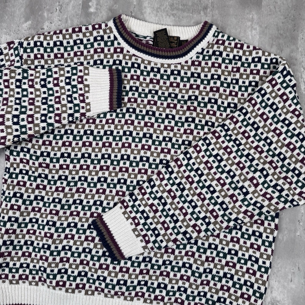 Vintage Eddie Bauer Sweater Men's Large Geometric Knitted Ugly Pullover Cotton